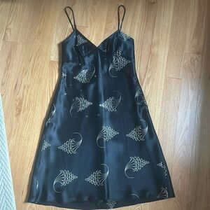 Silk strap dress black with beaded detail  design in gold and gray